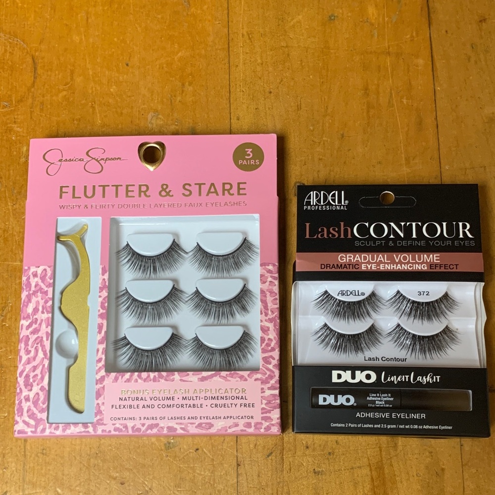 J Simpson 3 Eyelash Set with Applicator and Ardell Duo set w/ eyeliner glue
